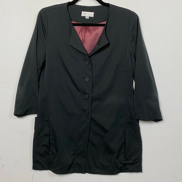 Diana Slavin Black 100% Wool Button Front Blazer Jacket Coat Size Small - Picture 1 of 6
